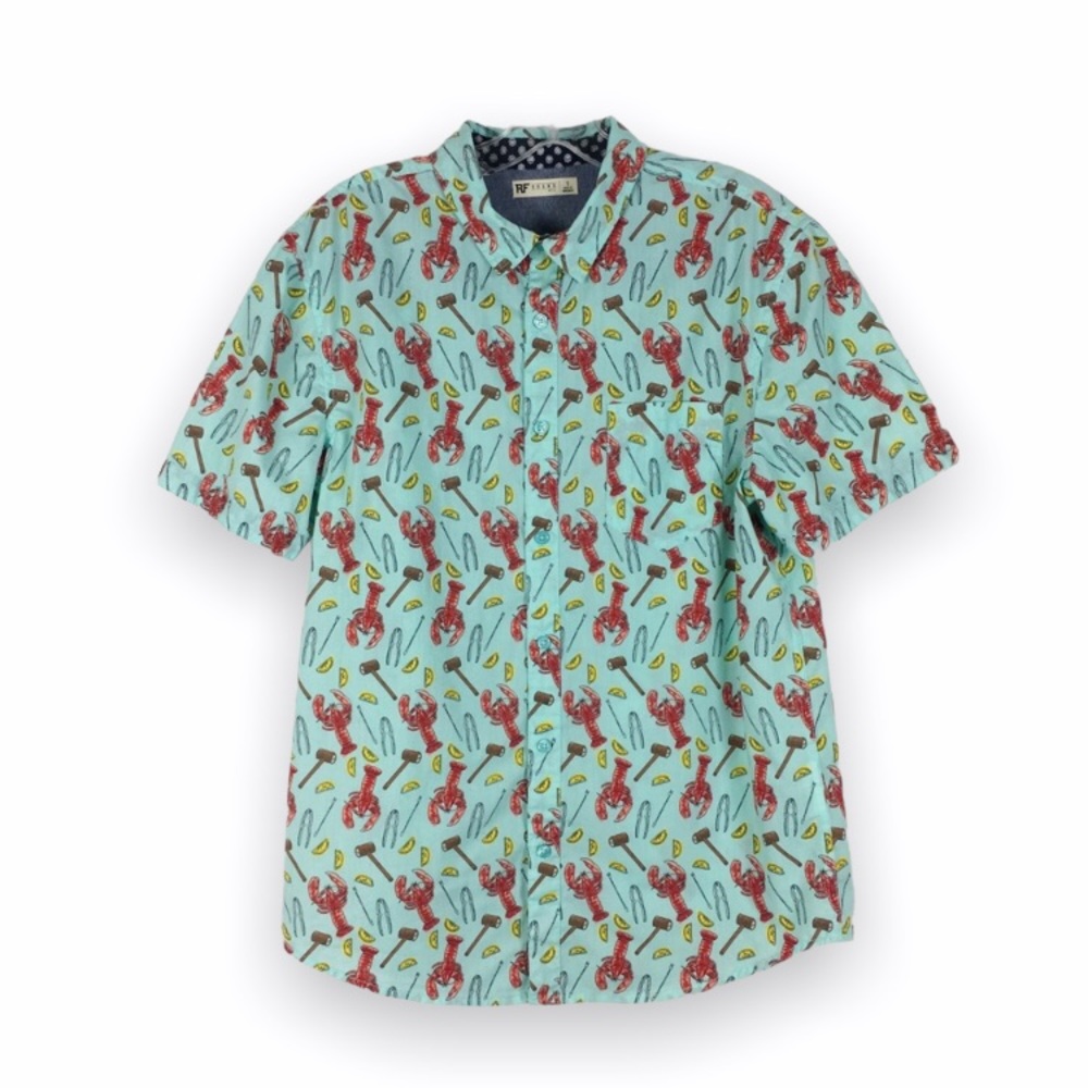 Mens Novelty‎ Lobster Print Short Sleeve Button Down Shirt Size S Small Vacation
